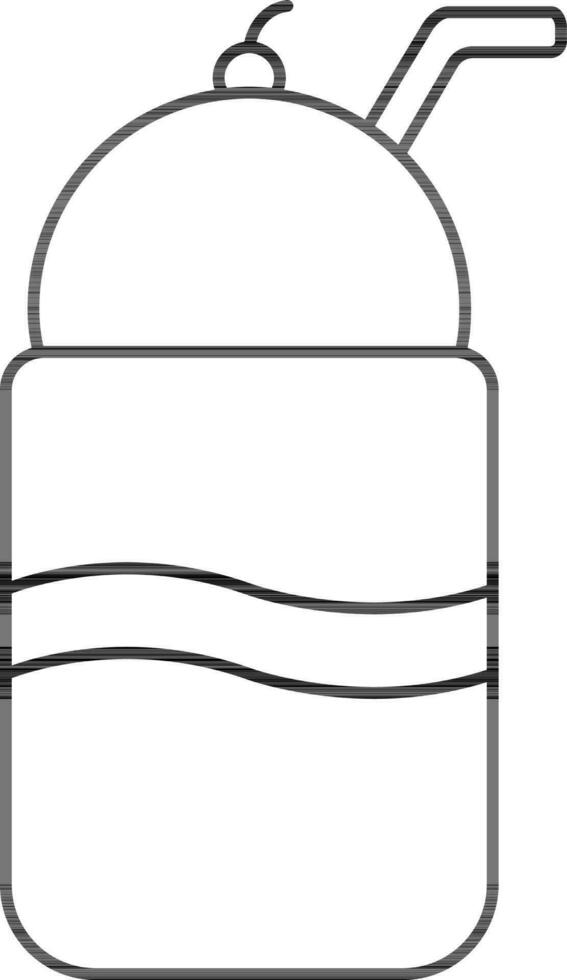 Ice Cream Cup With Straw Icon In Black Line Art. vector
