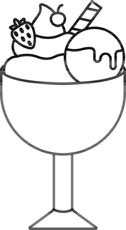 Flat Style Sundae Icon In Black Line Art. vector