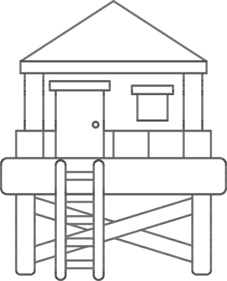 Stilt House Icon In Thin Line Art. vector