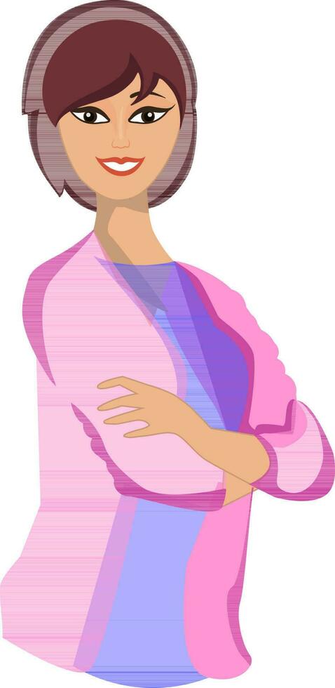 personaje de un joven mujer en cruzar mano pose. vector