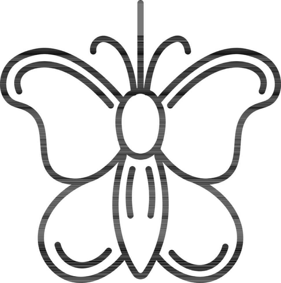 negro línea Arte mariposa icono en plano estilo. vector