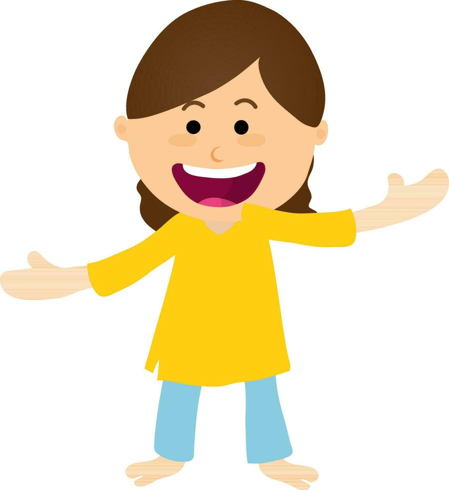 Character of a little girl in yellow and sky blue dress. vector