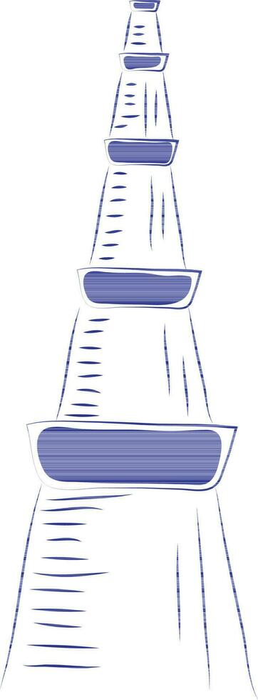 Linear illustration of Qutub Minar in blue color. vector