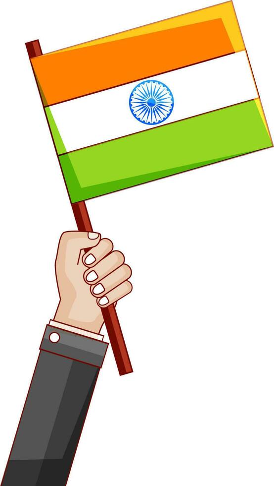 Human hand holding Indian National Flag. vector