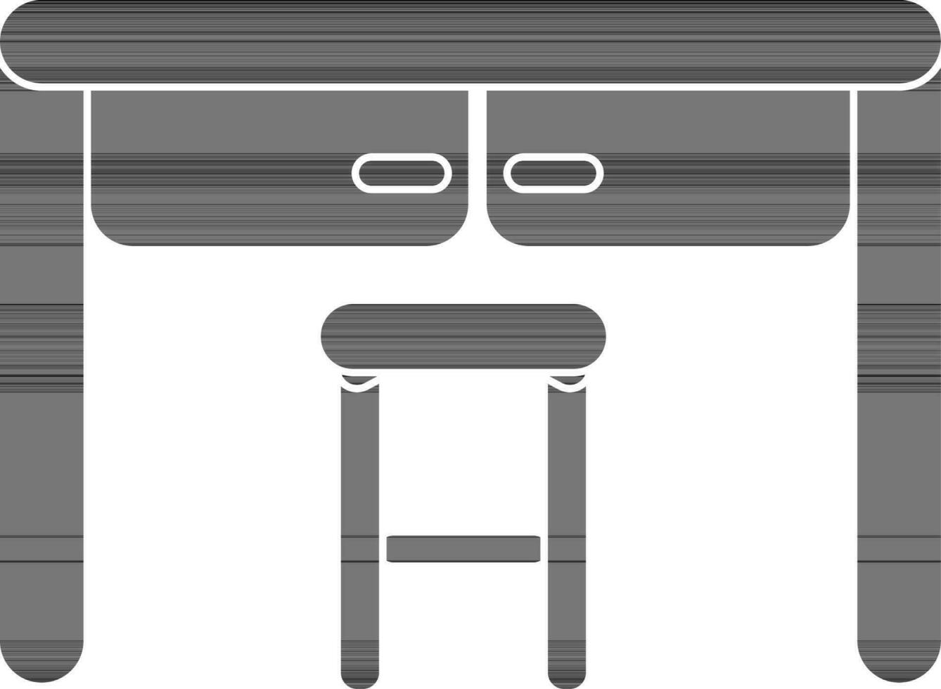 ilustración de mesa icono con taburete en negro para laboral. vector