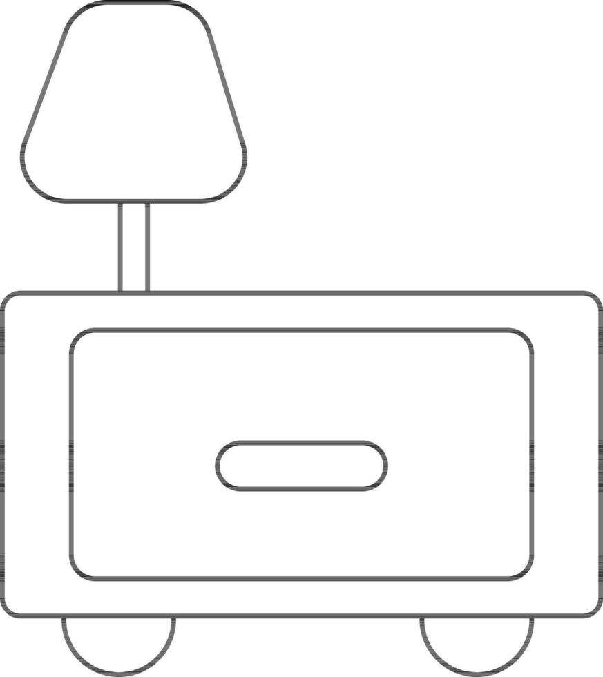 Stroke of bedside table icon with lamp for furniture concept. vector