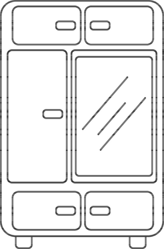 Stroke style of closet cabinet icon with mirror. vector