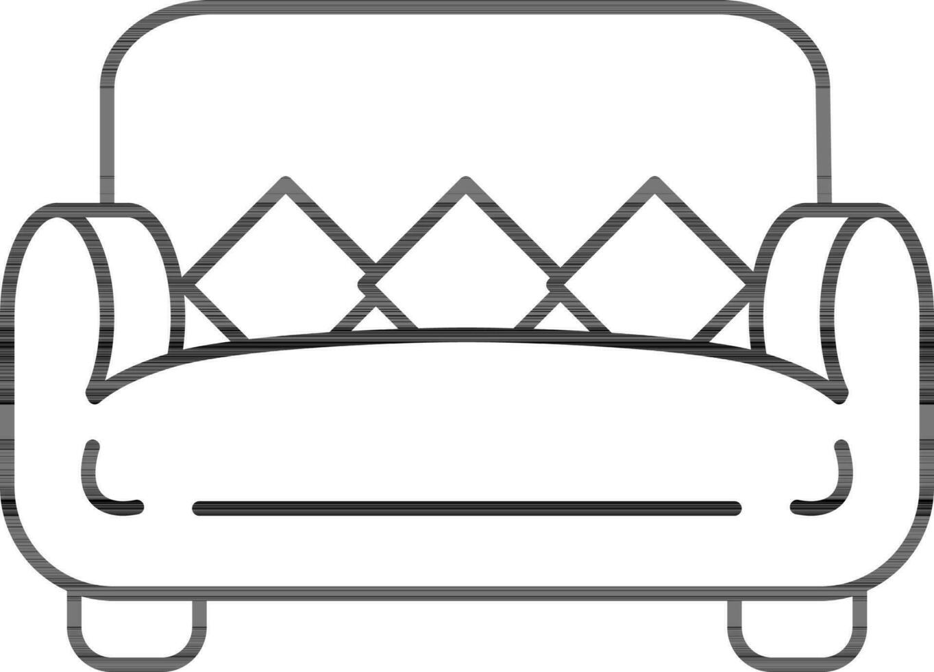 Sofa with cushions icon in black line art. vector