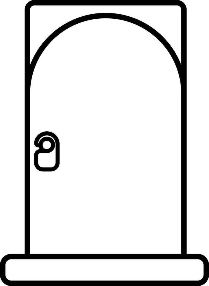 Hang tag on door knob icon in black line art. vector