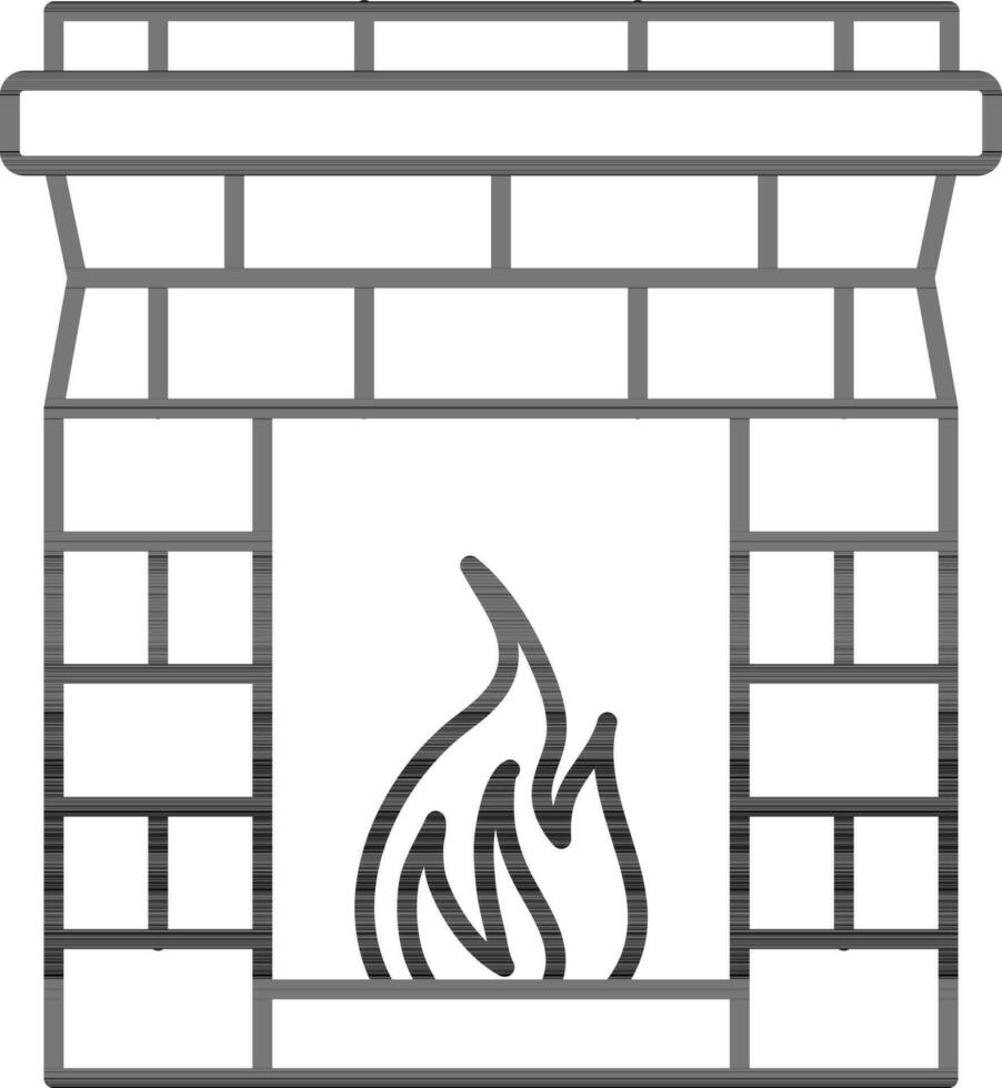 Fire place icon in black line art. vector