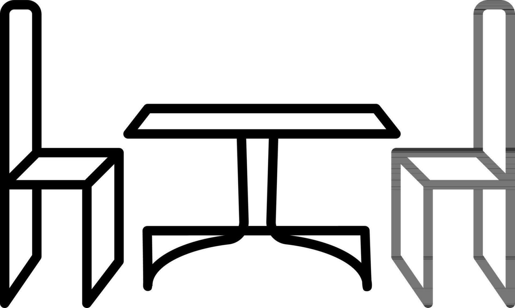 Table and chairs icon in black line art. vector