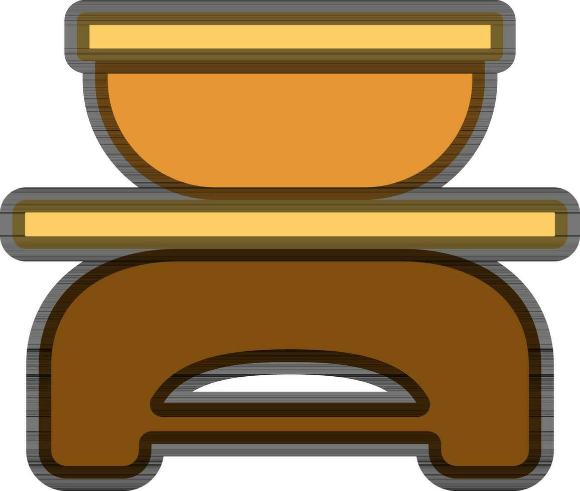 Illustration of Bowl on Stool Icon in Yellow and Brown Color. vector