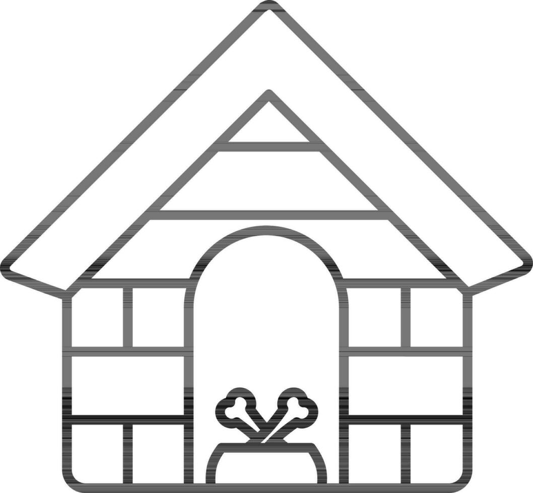 Flat style icon of dog house in line art. vector