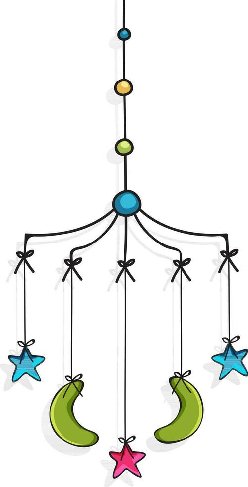 Moon and stars hanging on a string. vector