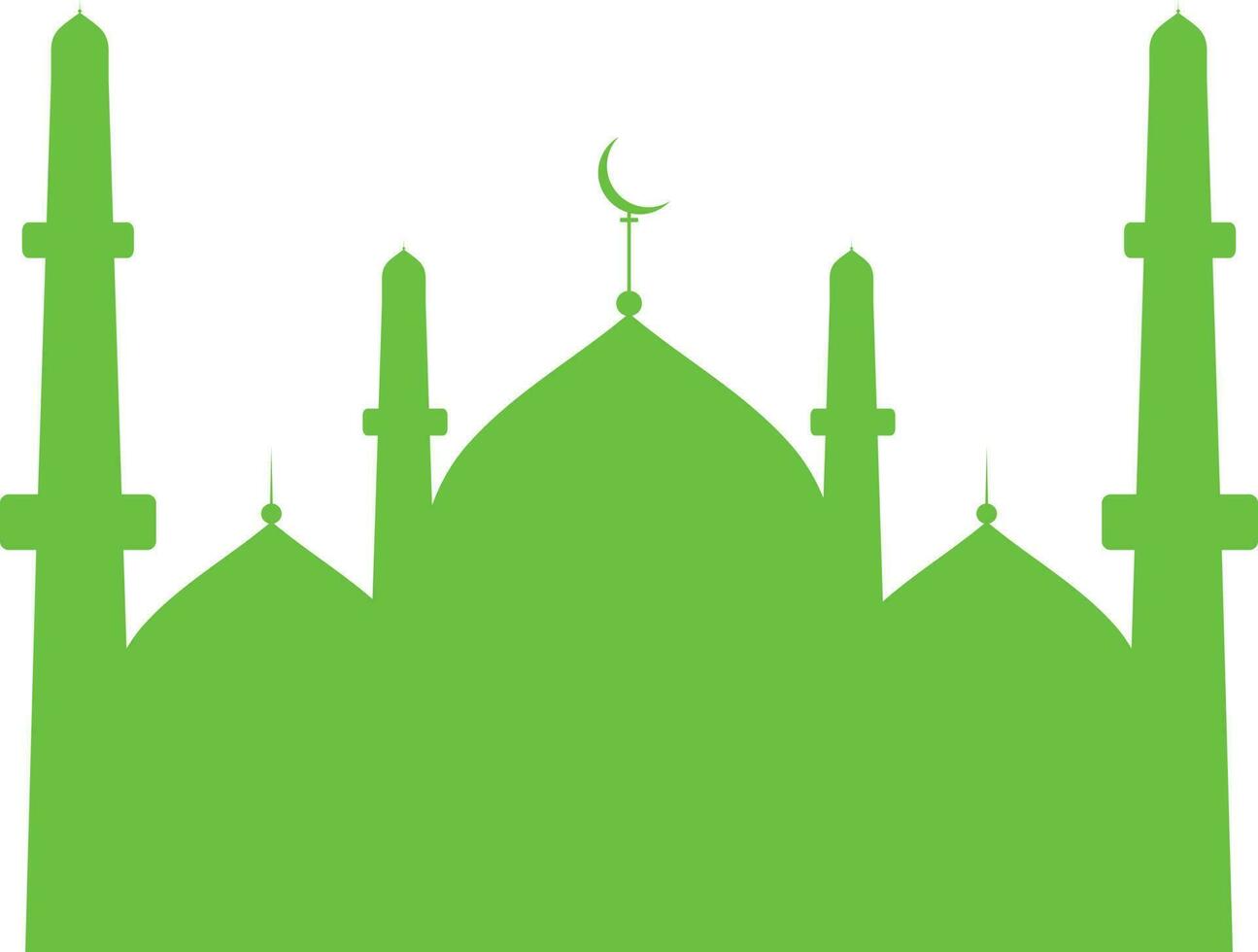 Green mosque with minaret on white background. vector