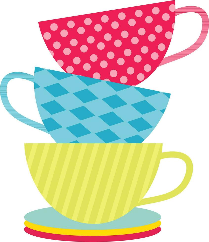 Illustration of colorful cups and soucers. vector