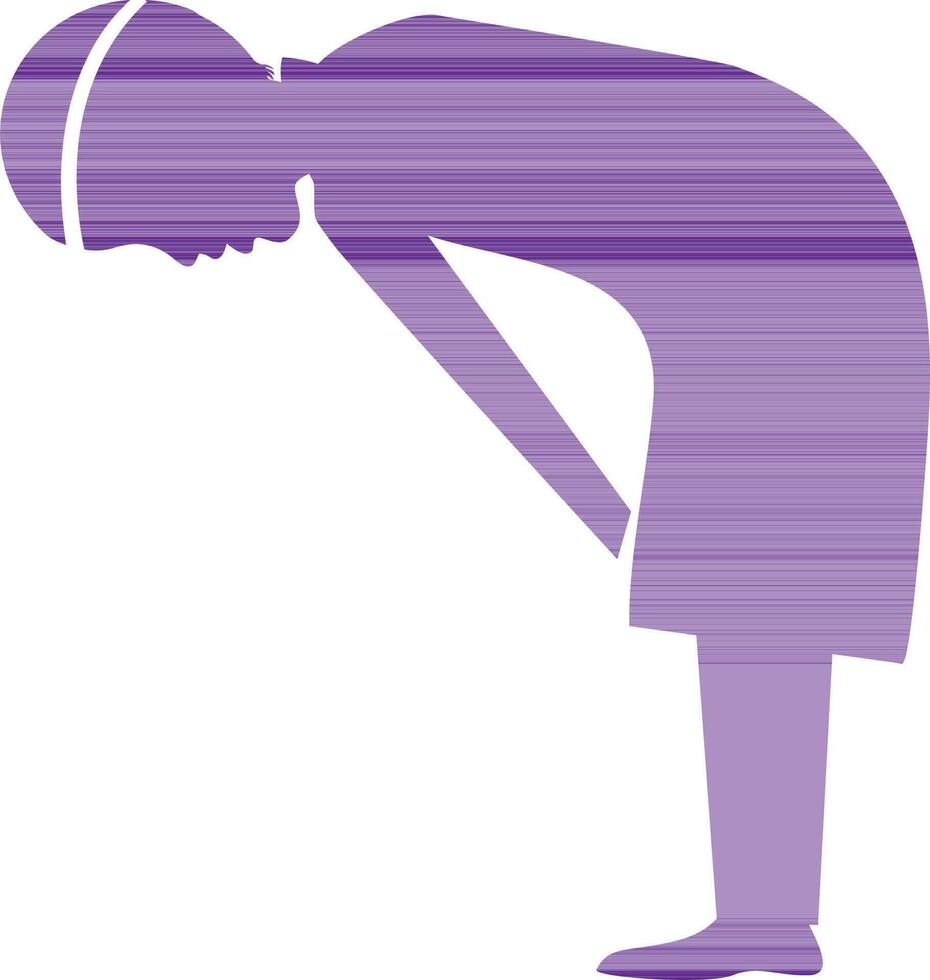 Purple color silhouette of muslim boy performing prayer. vector