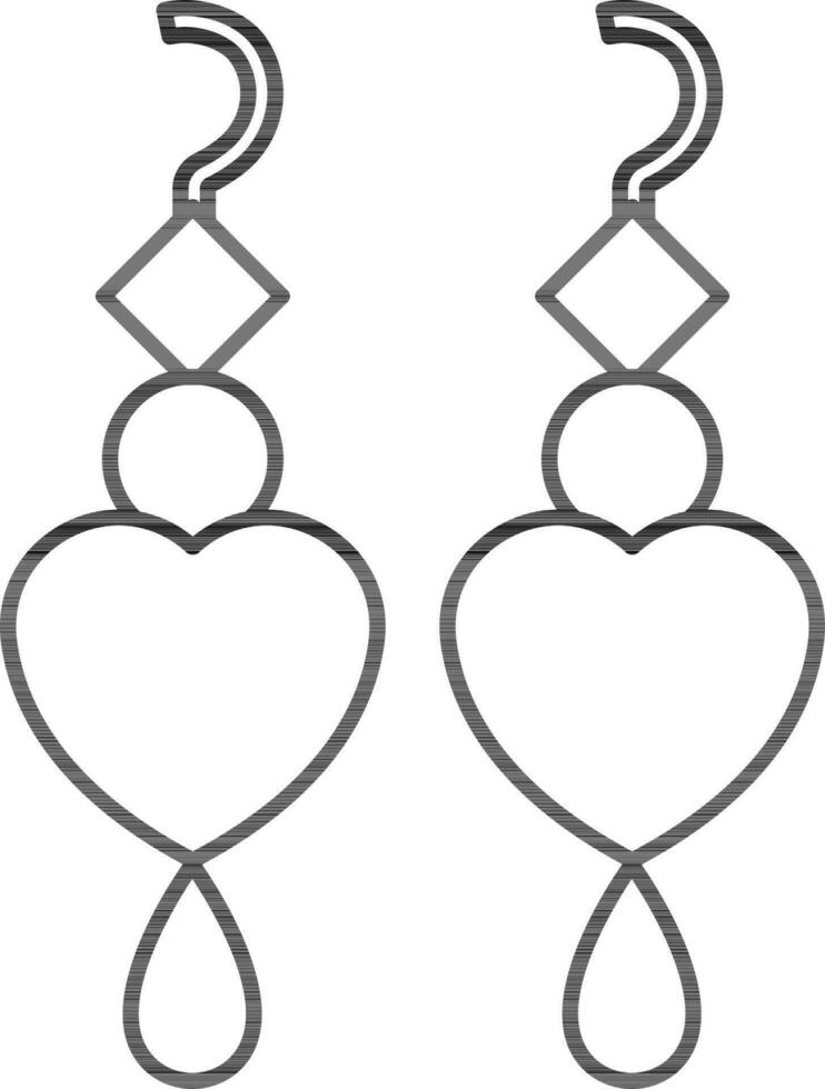 Dangle Earrings Icon in Black Outline. vector