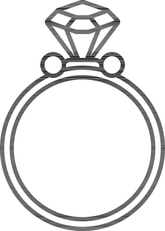 Diamond Ring Icon in Black Stroke Style. vector