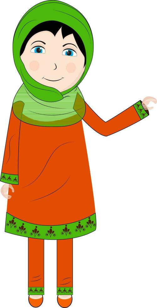 Cartoon character of muslim girl wearing suit. vector