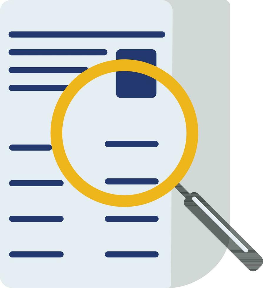 Blue document with magnifying glass. vector