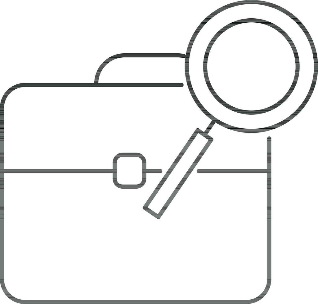 Black line art briefcase with magnifying. vector