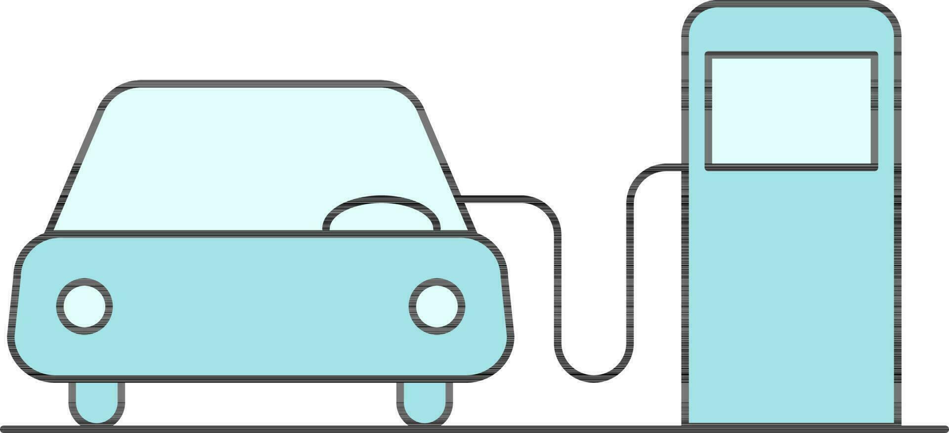 Turquoise Car or Auto with Petrol Pump Icon on White Background. vector