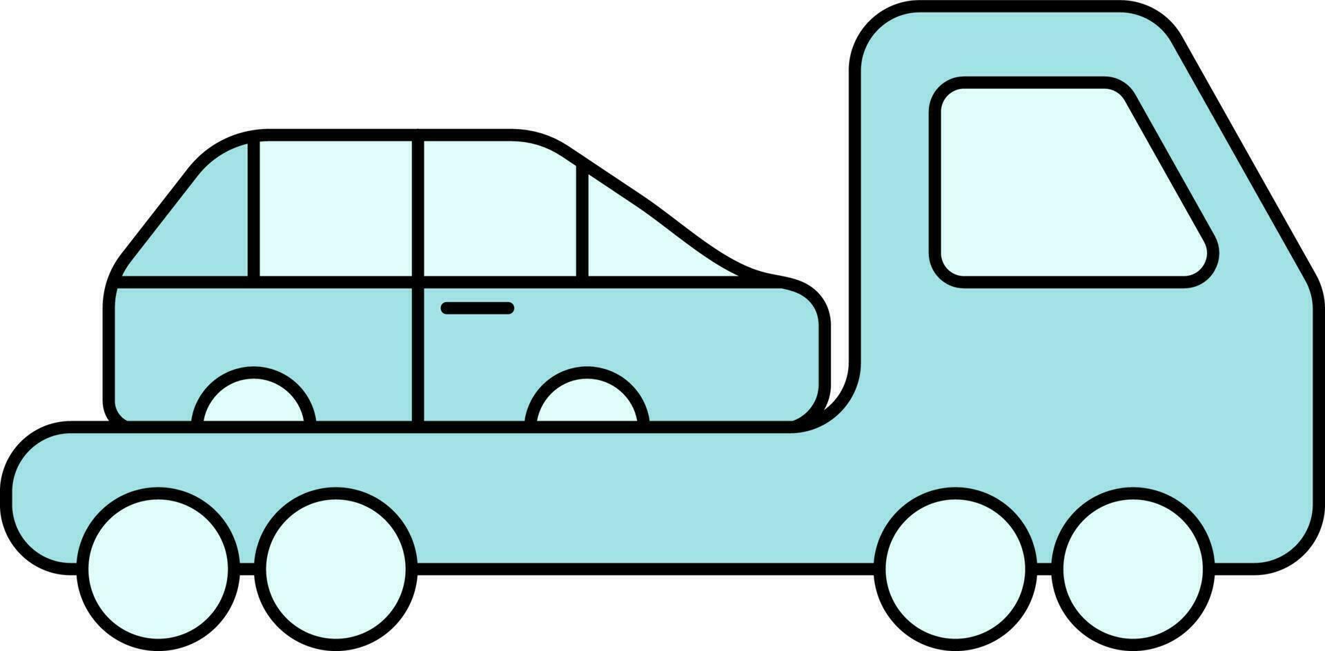 Illustration of Car on Tow Truck Icon in Turquoise Color. vector