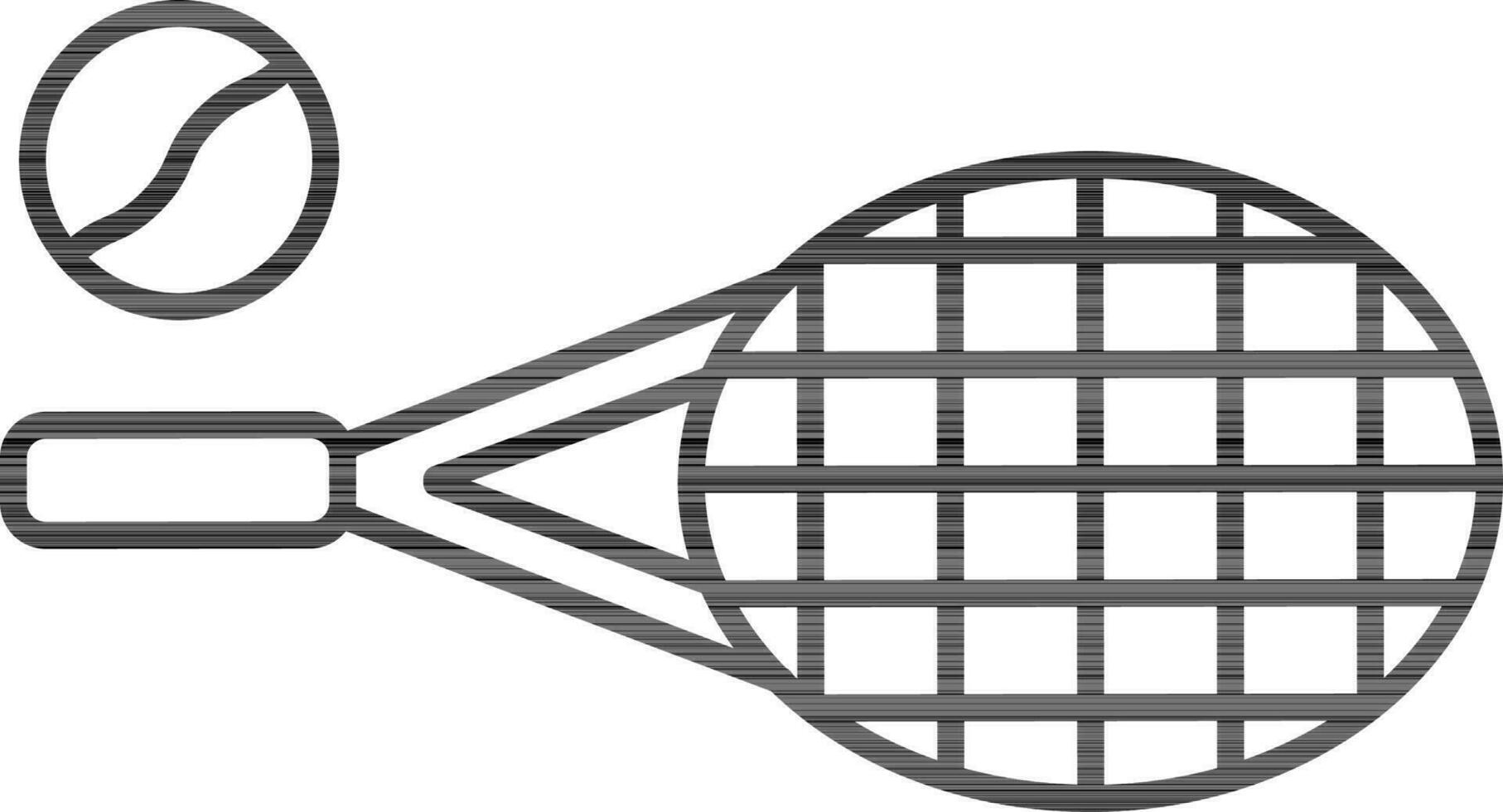 Tennis Racket with Ball Icon in Black Outline. vector