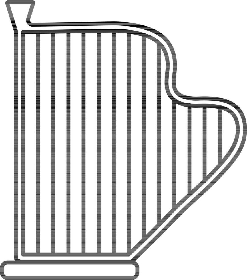 Line Art Harp Icon on White Background. vector