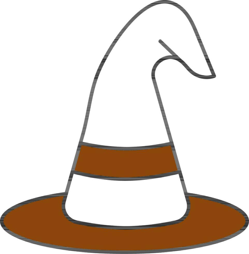 Brown and White Witch Hat Icon in Flat Style. vector