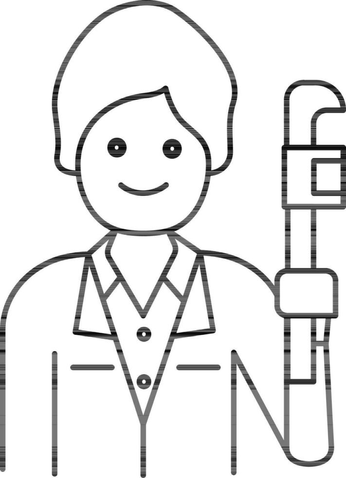 Line Art Illustration of Plumber Holding Wrench Icon. vector