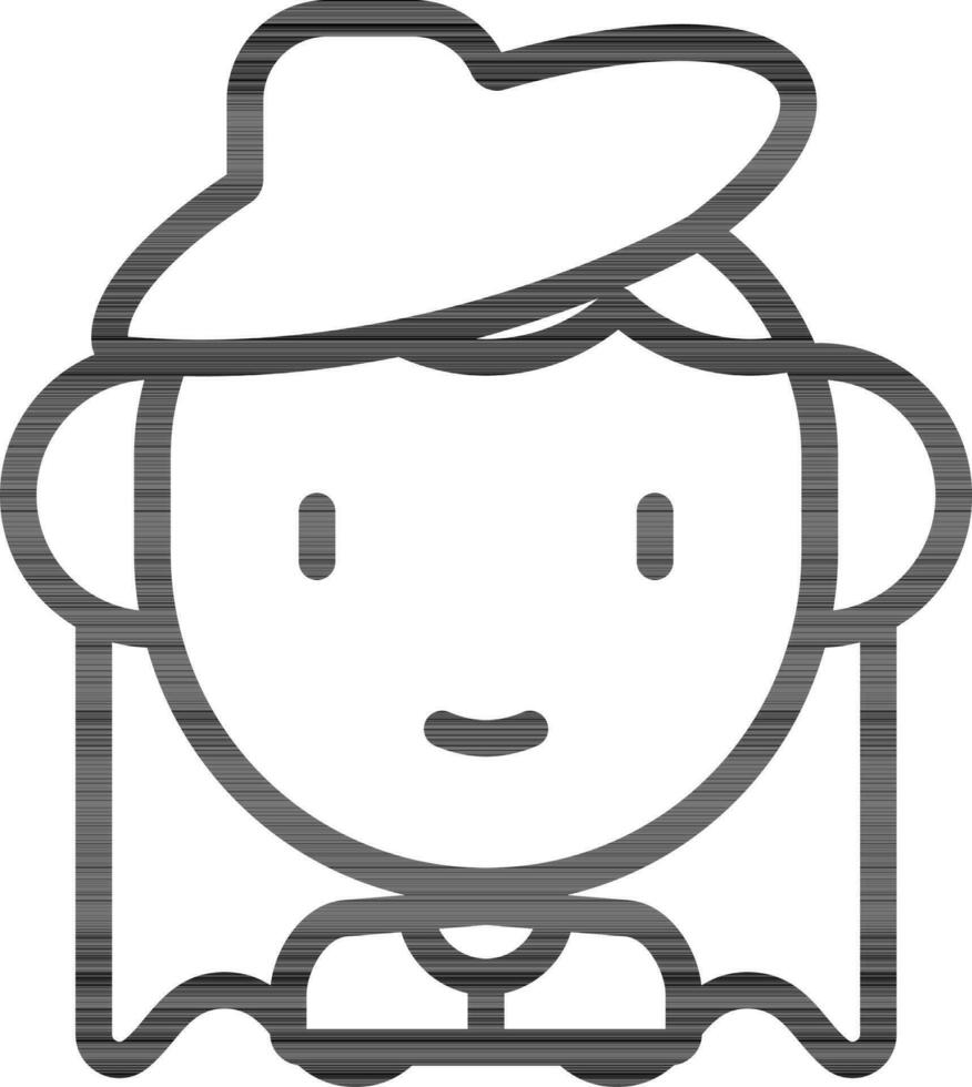 Noblewoman Character Icon In Black Outline. vector