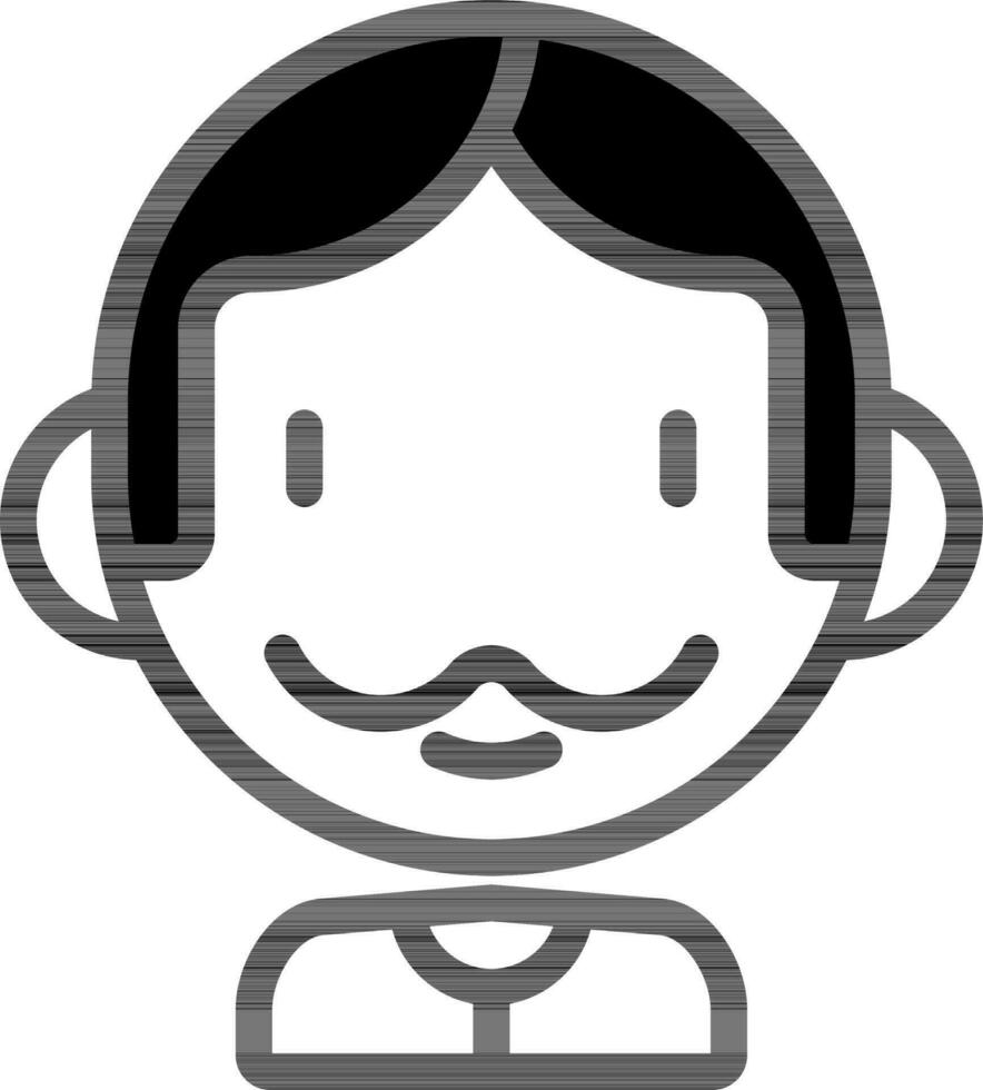 Cartoon Man Icon In Black And White Color. vector