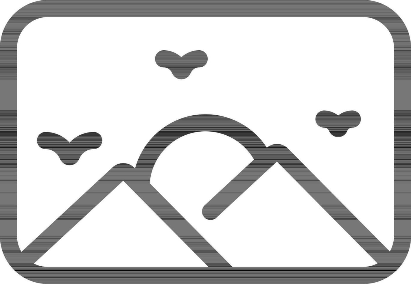 montaña con Dom y volador aves icono en negro línea Arte. vector
