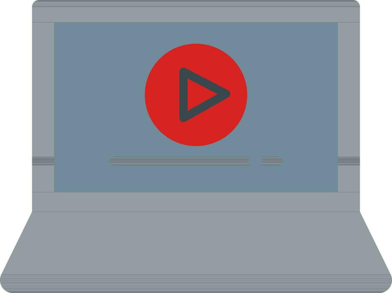 Gray And Red Color Play Button In Laptop Icon. vector