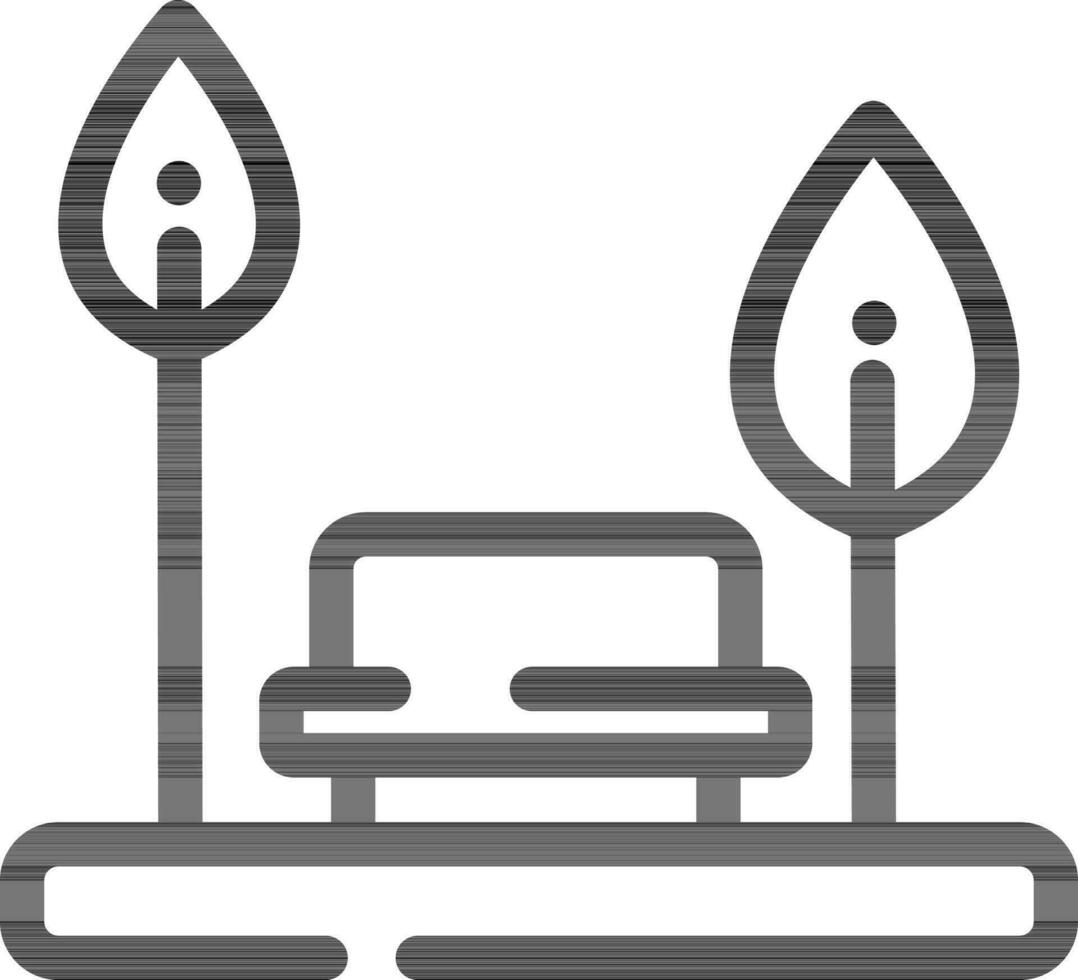 Black line art illustration of bench in park icon. vector