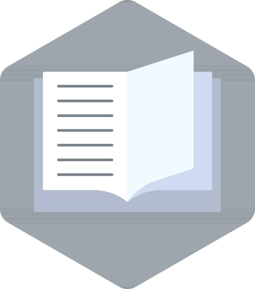 White Open Book Icon On Blue Hexagonal Shape. vector