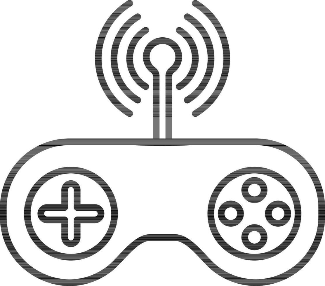 Wifi palanca de mando o gamepad icono en negro línea Arte. vector