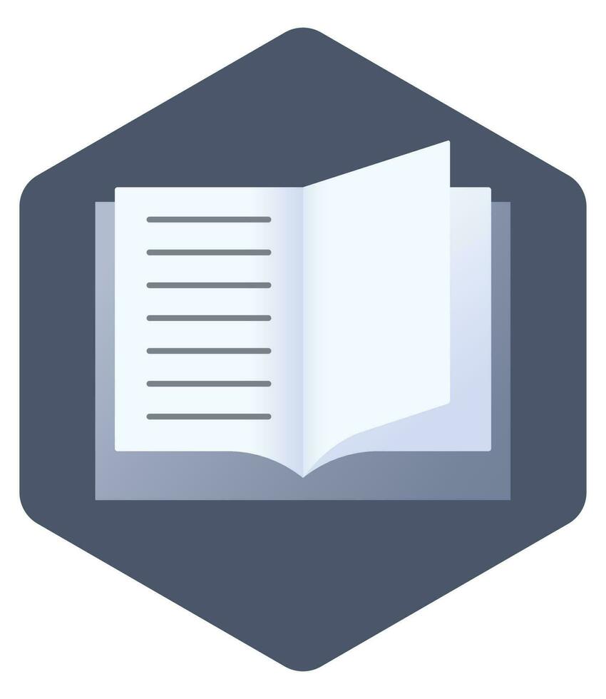 ilustración de abierto libro icono en azul hexagonal forma. vector