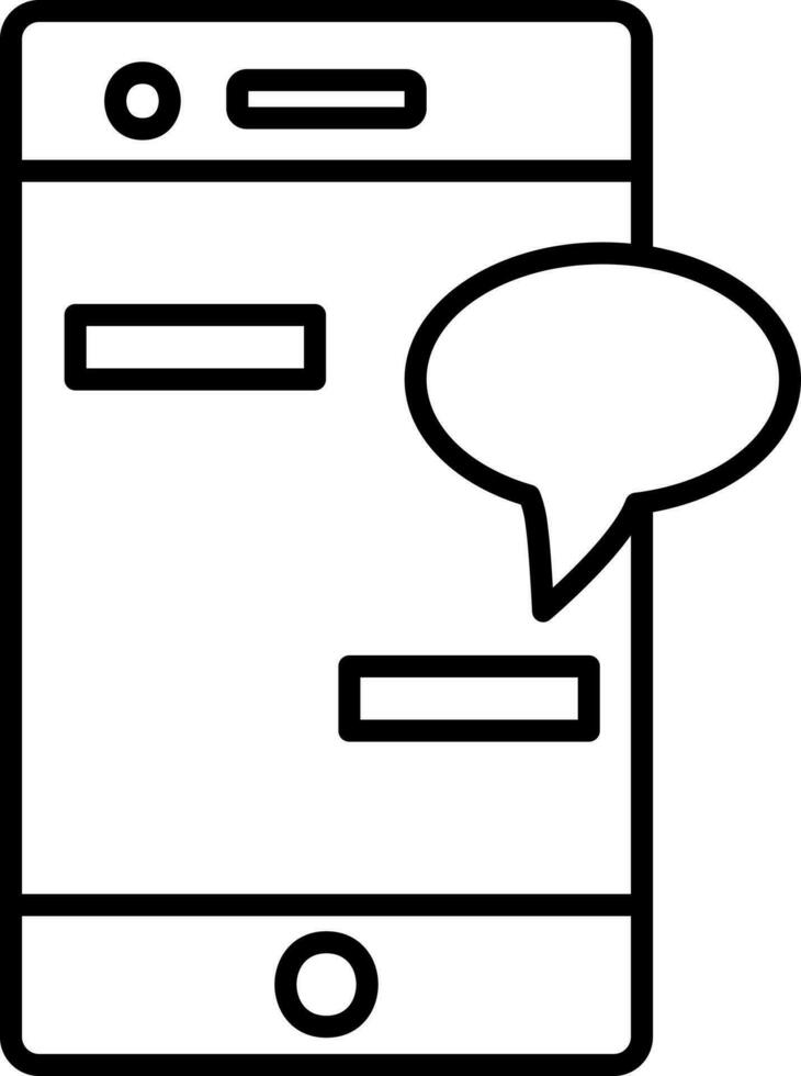 Black Outline Chat In Smartphone Icon. vector