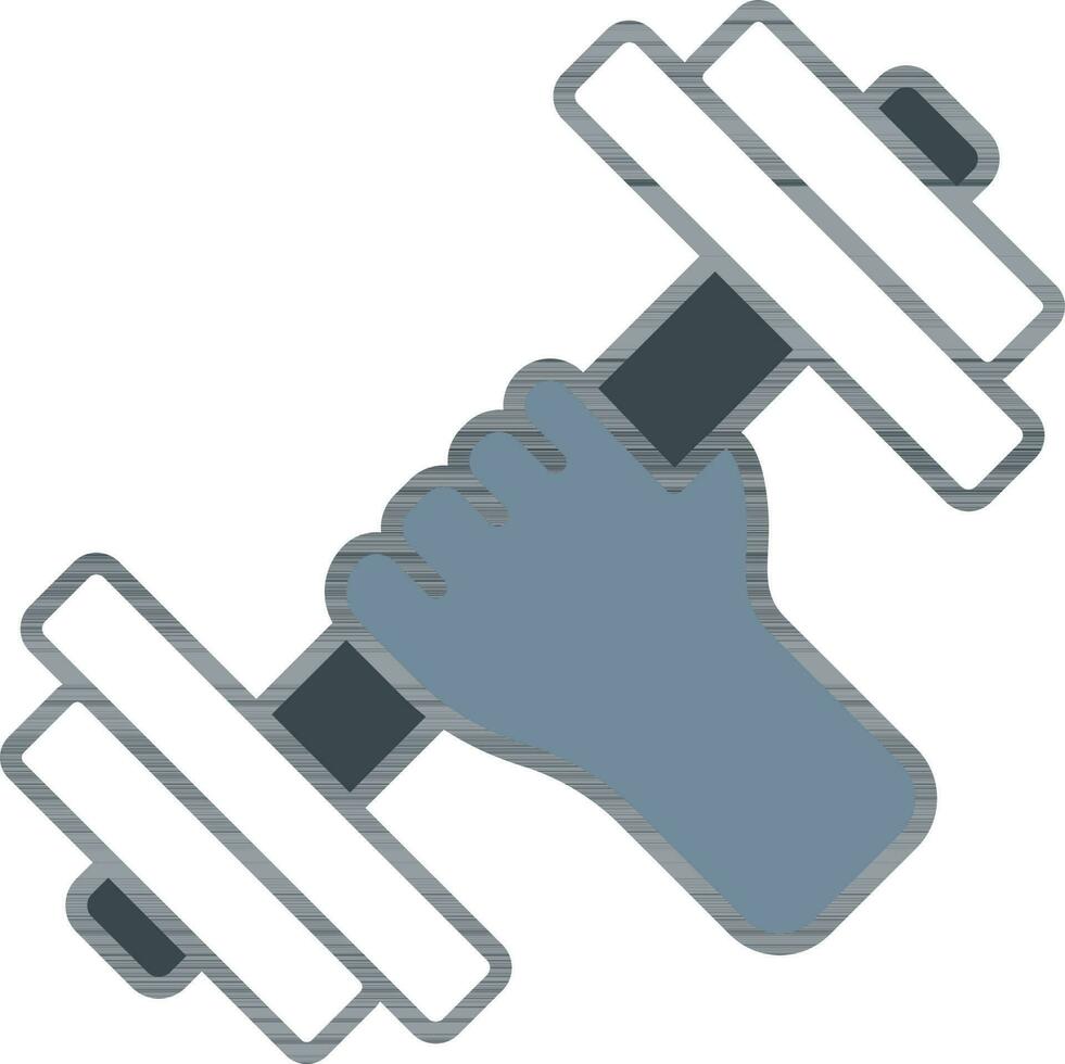 Hand Holding Dumbbell Icon In Gray And White Color. vector