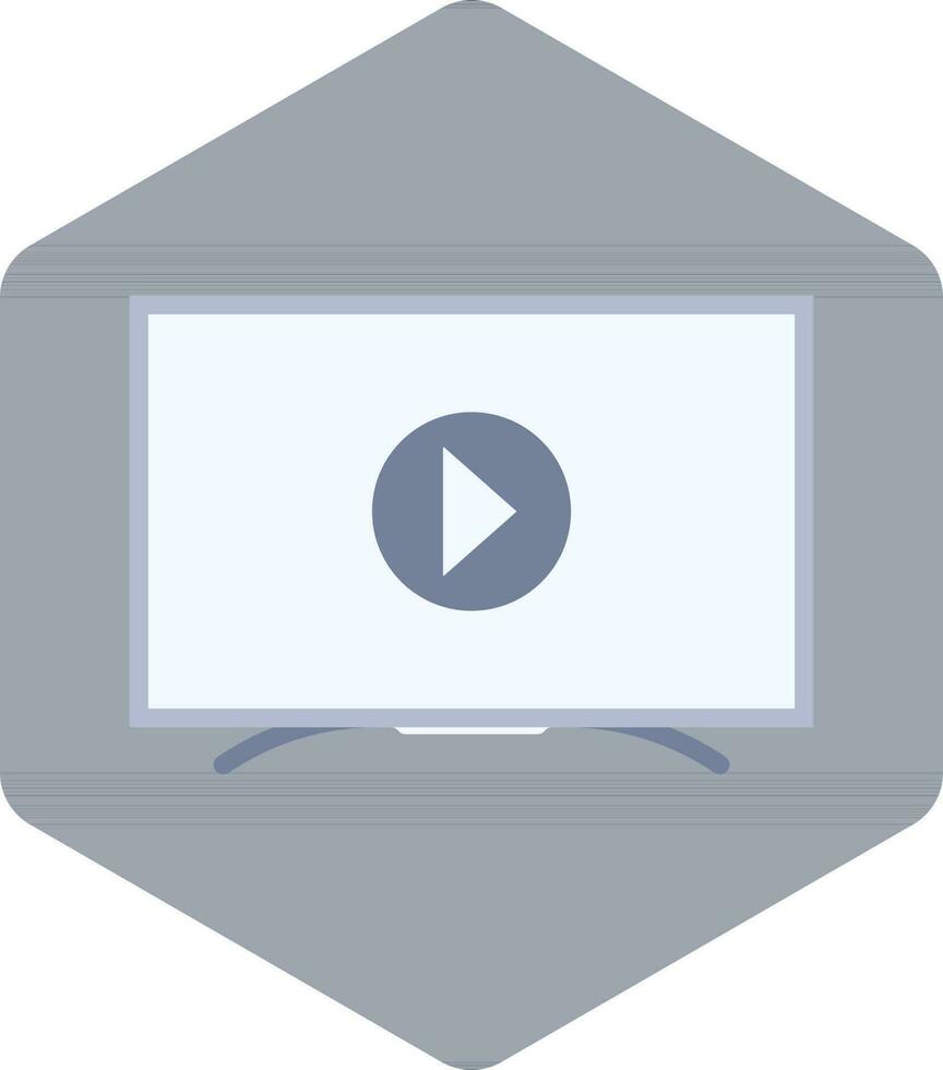 Video Player In Monitor Icon Isolated On Blue Background. vector