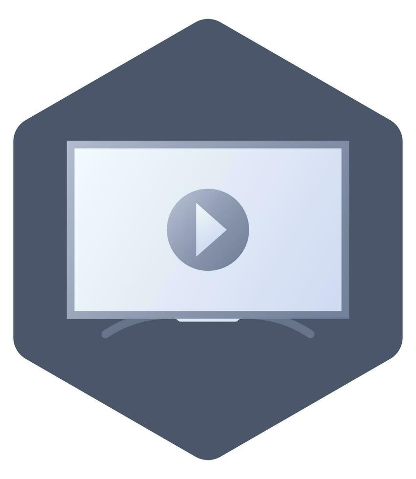 Video Player In Monitor Icon Isolated On Blue Background. vector