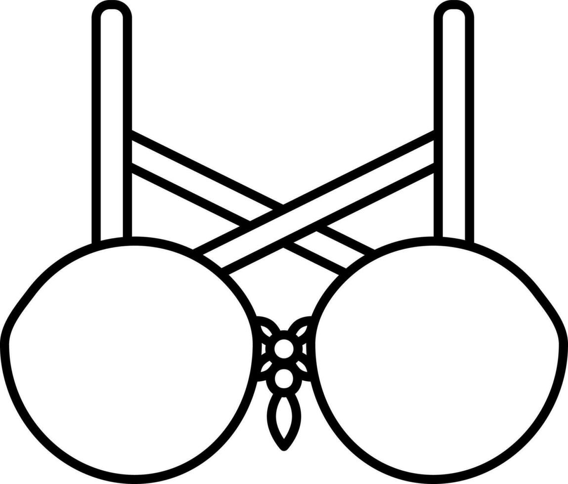 Strappy Bra with Tassel Icon in Line Art. vector