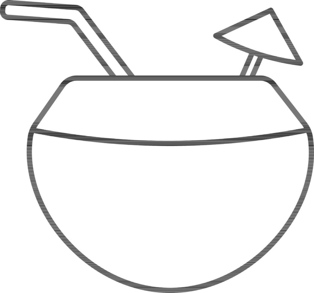 Coconut Drink Icon In Black Line Art. vector