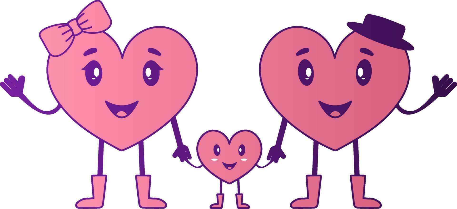 dibujos animados familia corazones personaje en rosado y púrpura color. vector