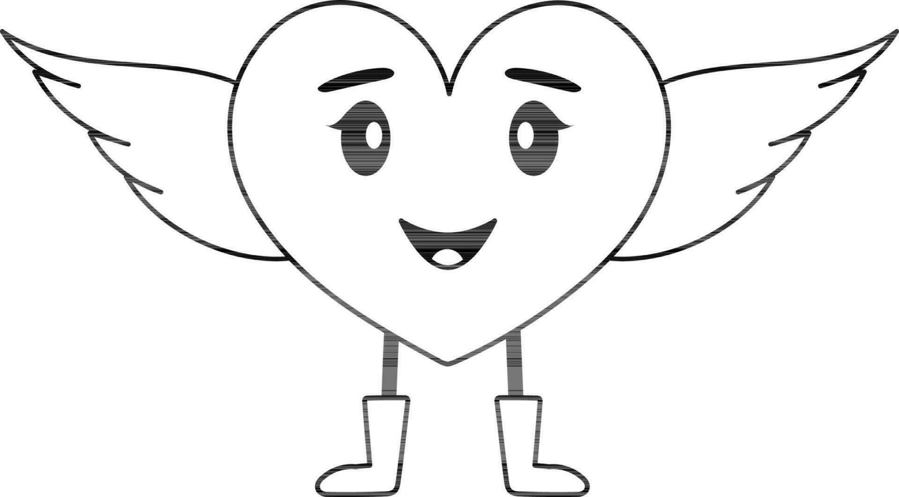 ilustración de ángel corazón personaje icono en negro y blanco color. vector