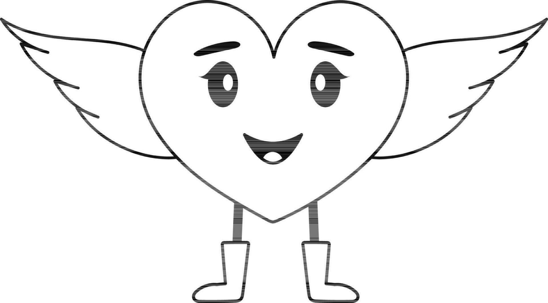 Illustration Of Angel Heart Character Icon In Black And White Color. vector