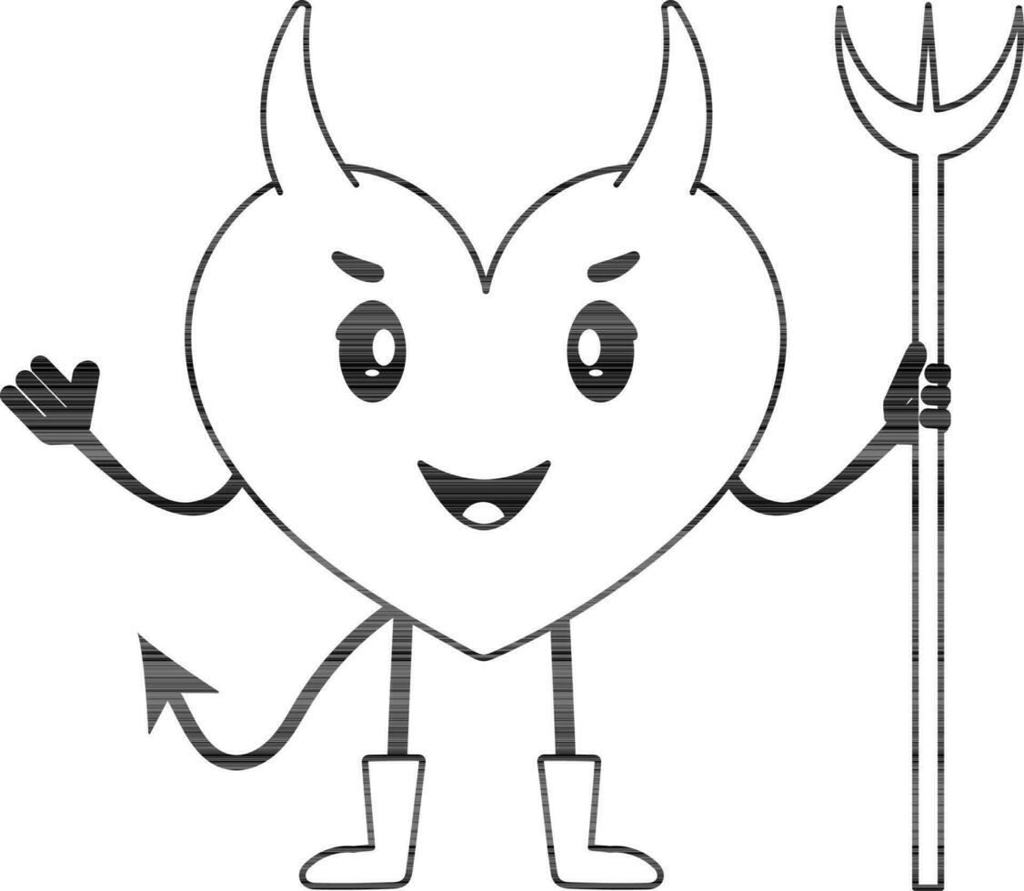 negro y blanco corazón forma diablo personaje icono o símbolo. vector